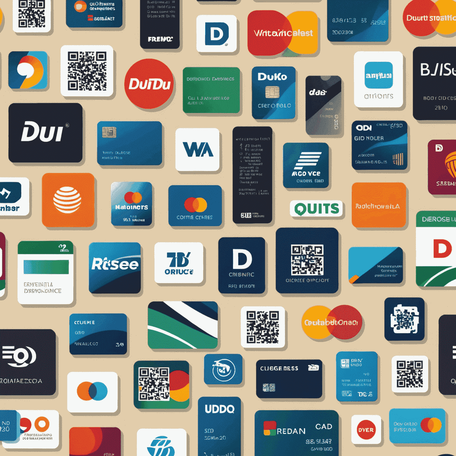 A collage of payment methods including credit cards, digital wallets, and QR codes, all centered around the du logo, emphasizing quick and diverse payment options