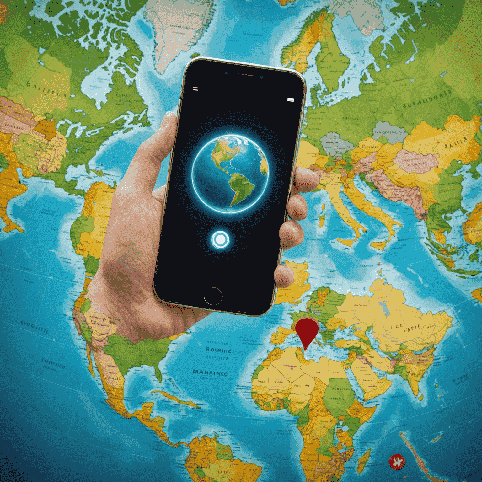 World map with highlighted countries and a smartphone showing roaming connection