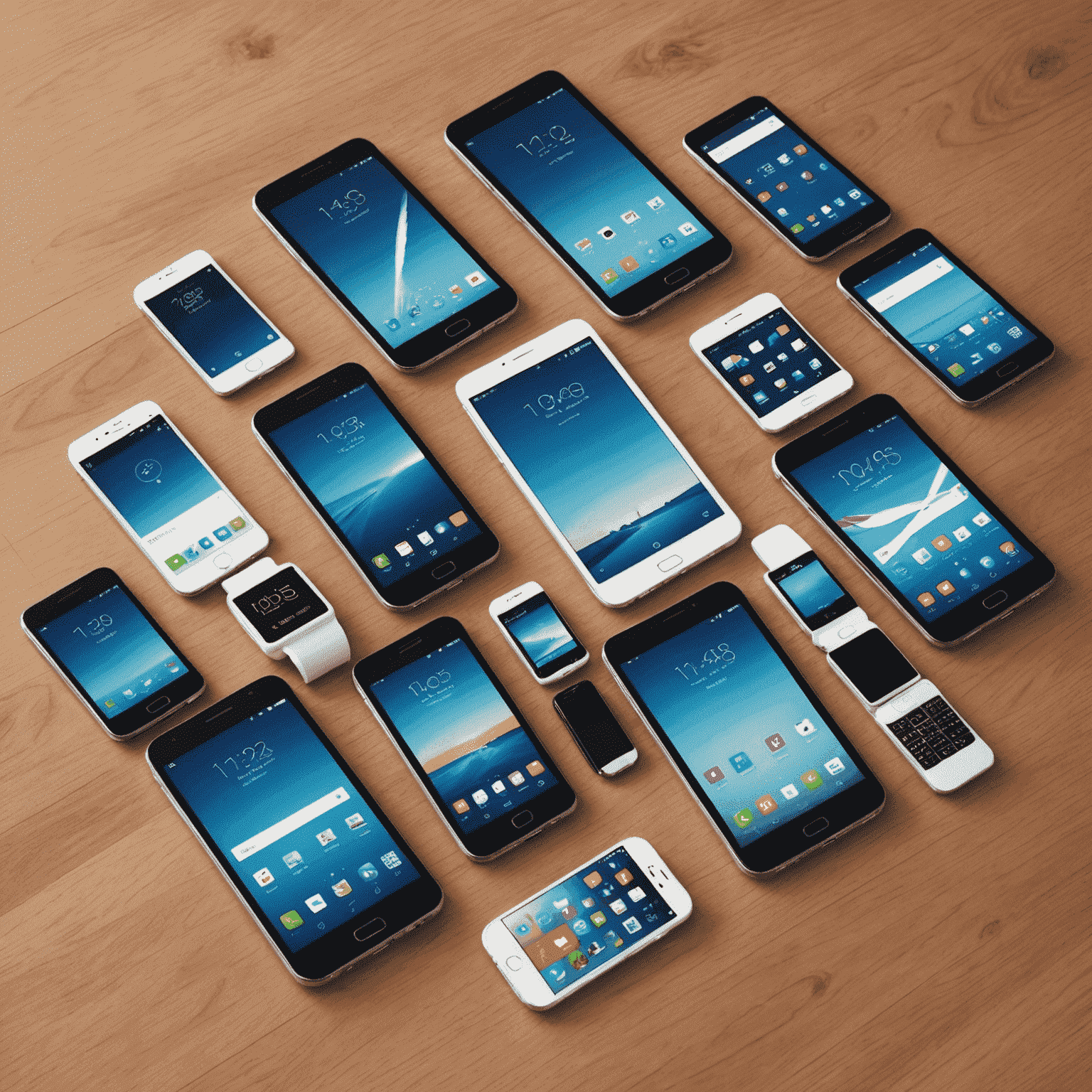 Display of various smartphones and tablets available with mobile plans